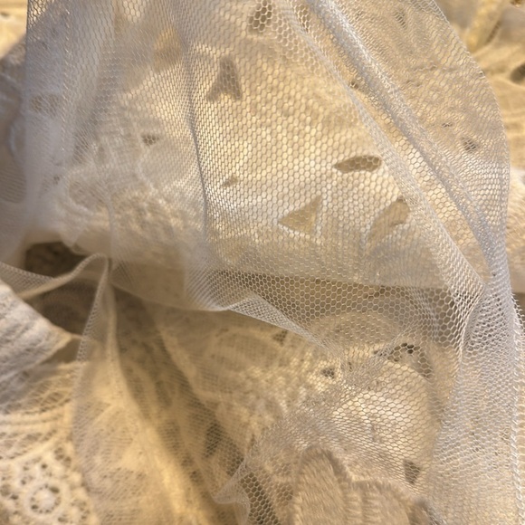 Japna Cotton Blend Heavy White Lace High Neck Short Sleeve Top Size Size Med - Picture 10 of 10